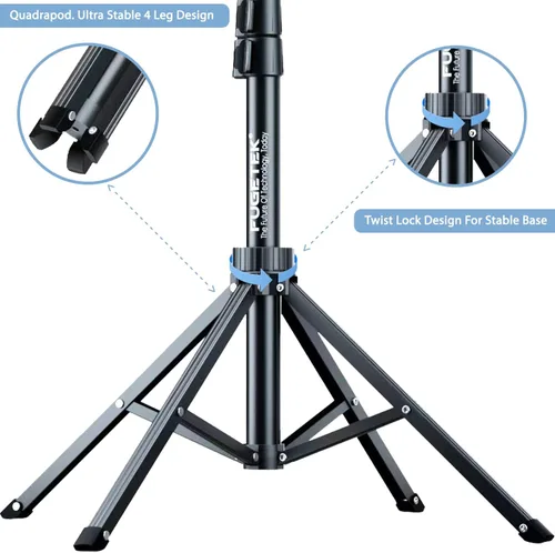 Vista 3 de Fugetek Trípode selfie stick de 62 pulgadas para iPhone, diseño estable de 4 patas, control remoto Bluetooth, palo y piernas de aluminio, ligero