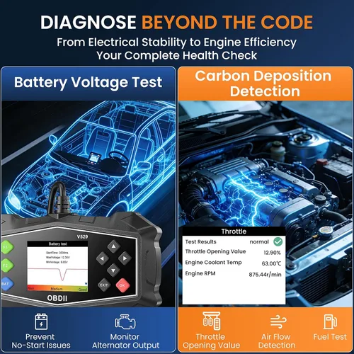 Vista 5 de Herramienta de diagnóstico escáner OBD2, lector de códigos para luz de verificación del motor con prueba de batería, sistema EVAP (modo 8), sensor