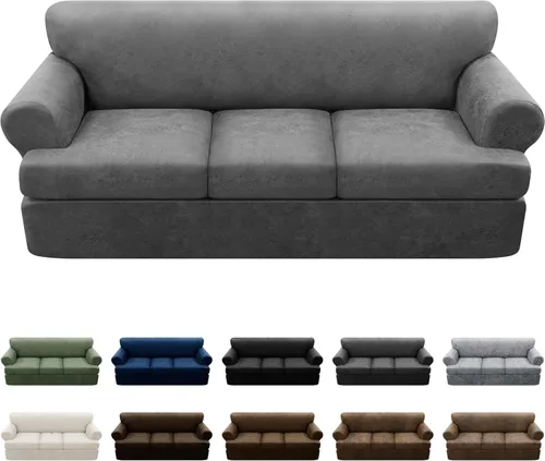 Vista 53 de Fundas para Sillón de 2 Piezas con Cojín en T, Fundas de Aspecto de Cuero para Sofá, Fundas para Sillas, Protector de Muebles Elástico, Funda