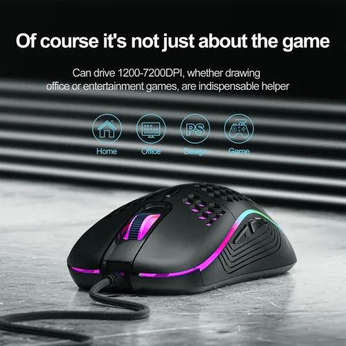 Vista 6 de Mouse para juegos con cable, mouse USB ligero de panal, mouse RGB para juegos de alta precisión ajustable 7200 DPI Plug Play, AVMTON 6 botones