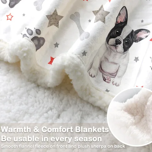 Vista 4 de Sleepwish Manta de forro polar sherpa de Bulldog francés para el sofá, súper suave y linda, manta de felpa para niños amantes de los perros, bebé