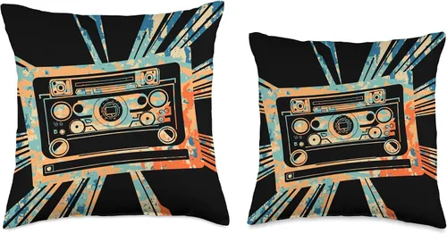 Vista 3 de Retro Cassette Tape 70s 80s 90s HipHop Radio Audio Art Throw Pillow