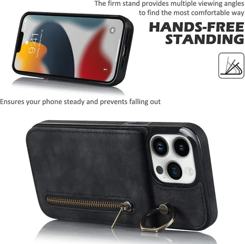Vista 6 de Asuwish Funda de teléfono para iPhone 14 Pro Max de 6.7 pulgadas con protector de pantalla y soporte de tarjeta RFID, soporte de anillo de cuero