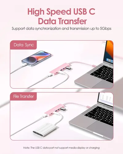 Vista 2 de LENTION Hub USB C, multipuerto con HDMI 4K a 60Hz, 3 puertos USB-A, puerto de datos USB-C, puerto PD de 100 W, compatible con MacBook Pro/Air, Oro