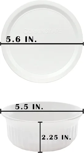 Vista 6 de CorningWare, cazuelas redondas estilo francés de 16 onzas con cubierta plástica, Blanco