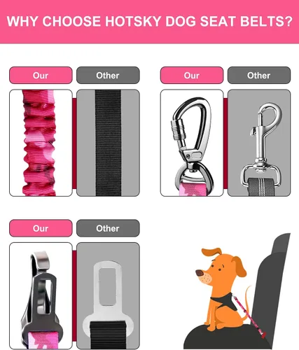 Vista 5 de Hotsky Cinturón de seguridad para perro, cinturón de seguridad ajustable 3 en 1, arnés de automóvil para perros en automóvil, nailon elástico