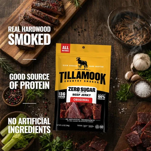 Vista 4 de Tillamook Country Smoker Cecina de res sin azúcar, original, apta para dietas cetogénicas, 6.5 onzas (paquete de 2)