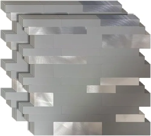 Vista 13 de 10 calcomanías de pared de mosaico de metal de PVC, mármol blanco Mármol blanco+gris esmerilado-2