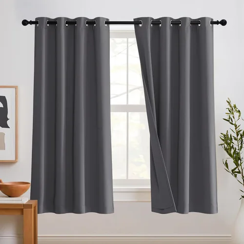 Vista 20 de RYB HOME - Cortinas con cancelación de ruido de 63 pulgadas de largo, juego de 2 paneles, 3 capas totales, cortinas opacas, insonorizadas