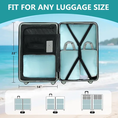 Vista 6 de Juego de 4 cubos de compresión para viajes, bolsas organizadoras de maleta, accesorios de viaje para viajes por carretera en 4 tamaños