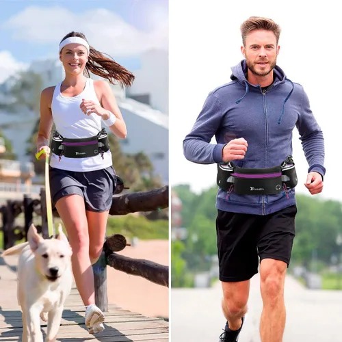 Vista 6 de Number-one Cinturón para correr con botellas de agua (2 x 5.9 fl oz), cinturón de hidratación impermeable para iPhones, bolsa de cintura deportiva