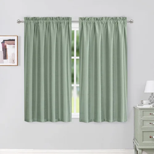 Vista 43 de Chyhomenyc Uptown - Cortinas negras de 24 pulgadas de largo, 2 paneles, cortinas cortas de seda sintética para oscurecer la habitación, cortinas