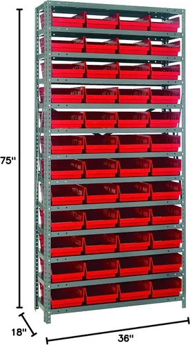 Vista 193 de Quantum QSBU-245BK Heavy Duty Shelving Unit with (7) Shelves and (24) QUS245 Black Bins for Garage Warehouse Storage Distribution 400 lb Load