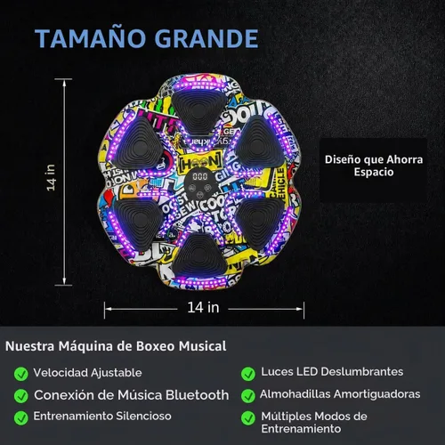 Vista 5 de Máquina de boxeo musical 2026 con guantes de boxeo, entrenador de boxeo inteligente con Bluetooth, máquina de montaje en pared para adultos y niños