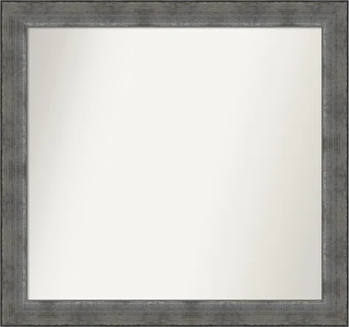 Vista 252 de Amanti Art Espejo de baño plateado para sobre el fregadero, 24 x 24 pulgadas, espejo cuadrado de peltre forjado a medida, marco de madera casual