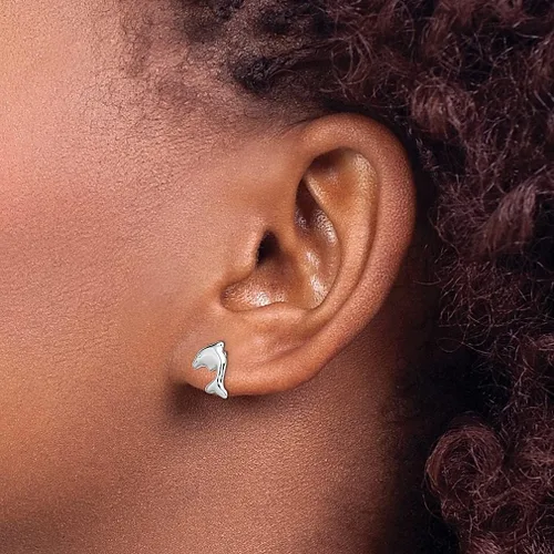 Vista 3 de Aretes náuticos de plata de ley 925 con diseño de delfín marino y peces marinos, para la playa, animales y la vida animal fina para mujeres, regalos