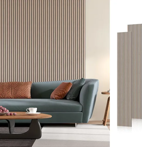 Vista 11 de SMARTSTANDARD Paneles acústicos de listones de madera de muestra, panel de pared de listones de madera insonorizado, nogal, paquete de muestra