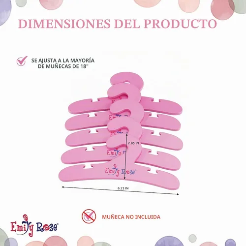 Vista 3 de Emily Rose Ropa de muñeca de 18 pulgadas Perchas rosas Paquete de 5