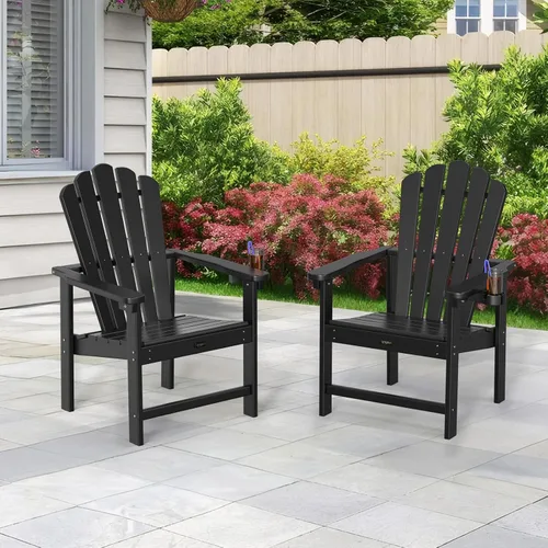 Vista 8 de VINGLI Silla Adirondack plegable de plástico con soporte para tazas, material HDPE 100% reciclable, cómoda capacidad de peso de 380 libras