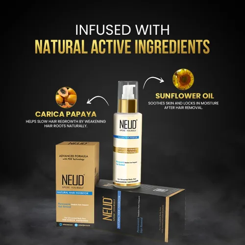 Vista 3 de NEUD - Inhibidor natural del cabello para la reducción permanente del vello corporal y facial no deseado en hombres y mujeres, paquete de 2