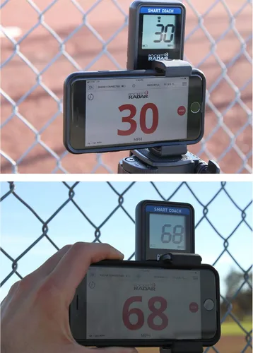 Vista 3 de Pocket Radar Pistola de velocidad de entrenador inteligente para béisbol, softbol, cricket y soporte universal para radares deportivos