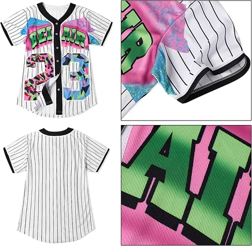 Vista 6 de Alaiyaky Ropa de los años 90 para mujer, camiseta de béisbol, unisex, traje de hip hop, fiesta temática urbana, blusas de moda para club y pub