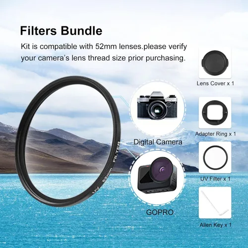 Vista 5 de PULUZ Anillo adaptador de filtro de lente UV de 2.047 in para GoPro HERO11 / Hero11 Mini / HERO10 / HERO9 adaptador de lente de cámara negro anillo
