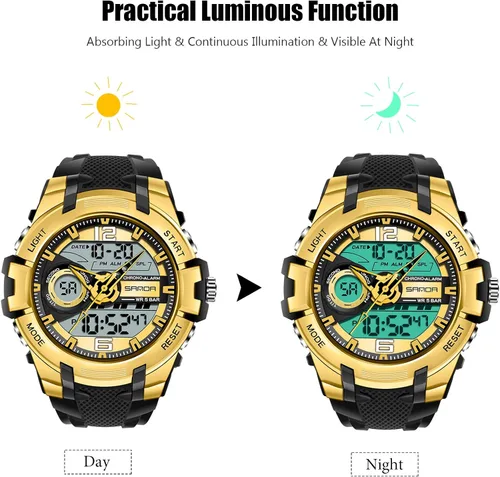 Vista 4 de RORIOS Reloj de cuarzo digital para hombre, reloj de pulsera con temporizador de alarma