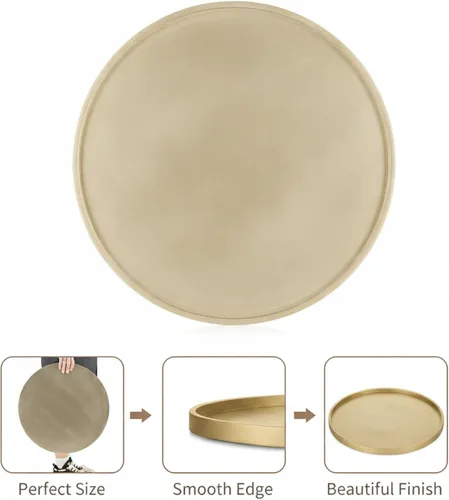 Vista 7 de Hanobe Bandeja otomana grande para servir: bandejas decorativas redondas doradas de 18 pulgadas para mesa de centro de mesa de centro de madera