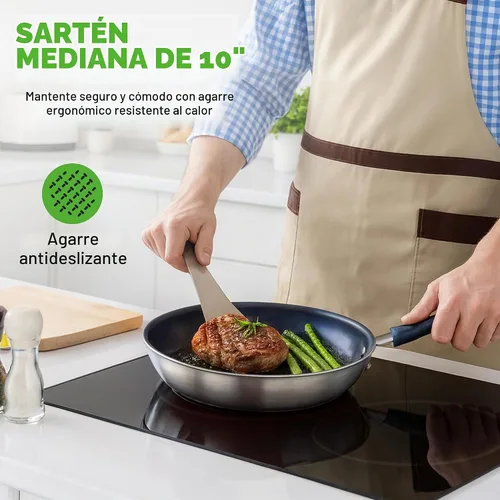 Vista 7 de NutriChef Sartén antiadherente con revestimiento de cerámica de 10 pulgadas, sartén de aluminio con mango de silicona, resistente a las manchas