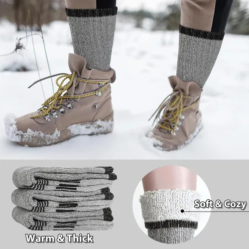 Vista 7 de 80% Merino Wool Socks for Men Women, Warm Thermal Hiking Socks, Winter Cushioned Boot Socks 3 Pairs