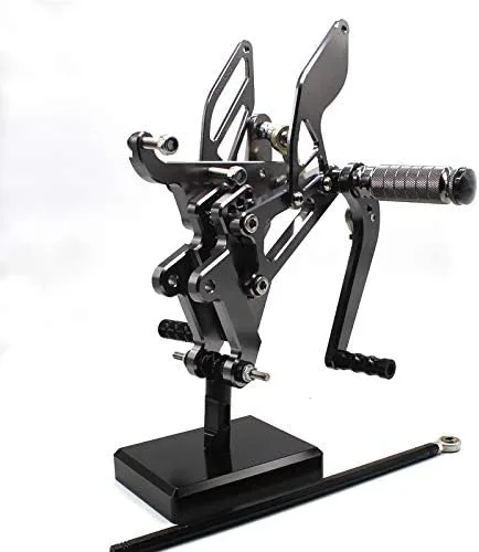 Vista 5 de Krace Juego de estriberas delanteras para motocicleta, reposapiés, pedales de cambio de freno, totalmente ajustables, apto para Yamaha YZF R6