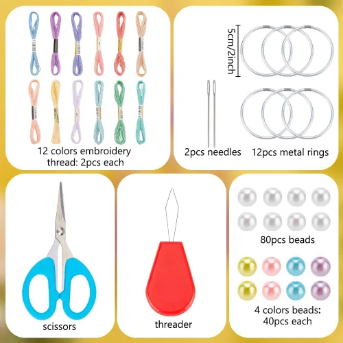 Vista 2 de INFUNLY 12 piezas Kit DIY de mini atrapasueños boho, kit de atrapasueños pequeños de color arcoíris para principiantes, atrapasueños hechos a mano