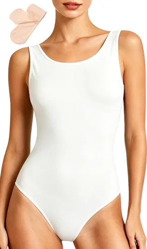 Vista 6 de MOLLDAN Leotardo de ballet sin mangas para mujer con medias, forro frontal completo 1-negro