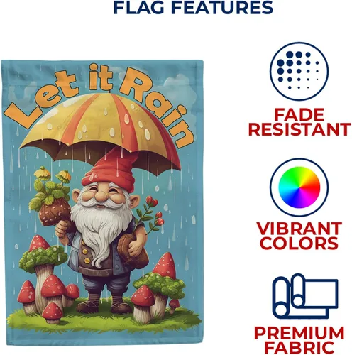 Vista 5 de A Little Rain Gnome Umbrella Garden Flag 12.5" x 18" Double Sided