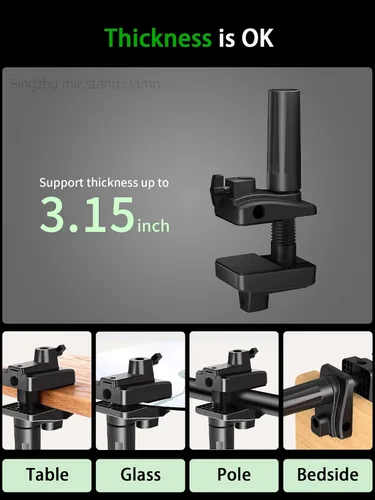 Vista 4 de Soporte de abrazadera de escritorio para suspensión de micrófono con brazo de tijera extensible y soporte, 5 orificios de inserción del brazo