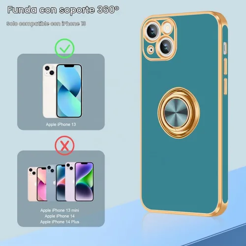 Vista 7 de Fingic Funda para iPhone 13, soporte de anillo giratorio de 360°, soporte Gris azulado