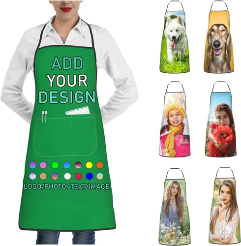 Vista 38 de Delantal personalizado con 2 bolsillos, personalizable con nombre, texto, logotipo, foto, cocina, horneado, delantal de cocina para mujeres y hombres