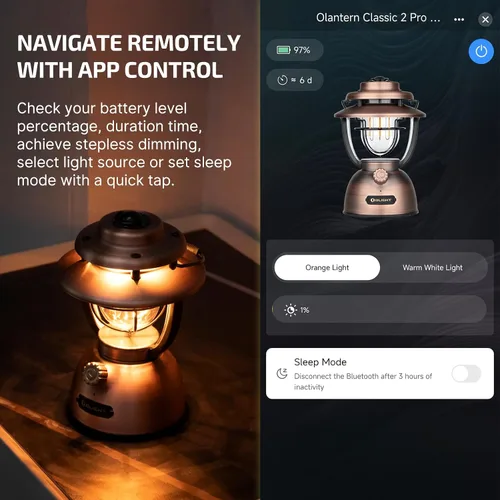 Vista 3 de OLIGHT Olantern Classic 2 Pro - Linterna de campamento con control de aplicación, linterna LED recargable de 300 lúmenes con fuentes de luz duales