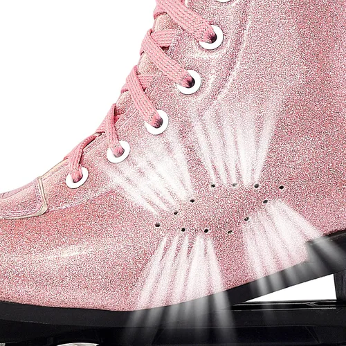 Vista 5 de Perzcare Zapatos de patinaje para mujeres y hombres, clásicos de piel sintética de cristal, patines de doble fila para principiantes, patines