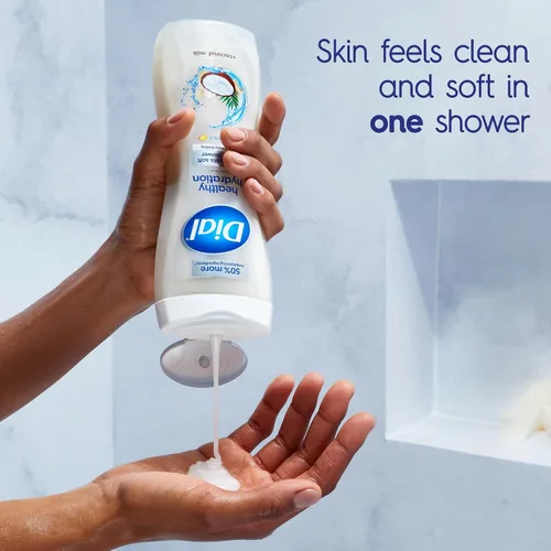 Vista 2 de Dial Gel de Ducha, Hidratación Saludable, Leche de Coco + Vitamina E, 16 onzas líquidas (Paquete de 4), Suave, Deja la Piel Suave en 1 Ducha