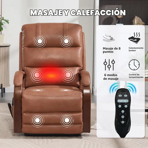 Vista 4 de Sillón reclinable de elevación eléctrica de doble motor Trustyue, reclinable plano, silla elevadora con masaje y calor, asistencia para pararse Piel