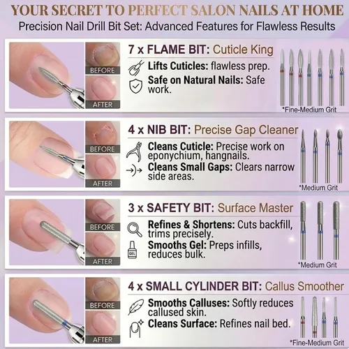 Vista 3 de Juego de 30 brocas para uñas: brocas de diamante de 3/32 pulgadas para preparación de uñas de gel acrílico, contiene cabezas