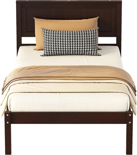 Vista 9 de Harper & Bright Designs Base de cama de madera de tamaño individual con cabecero y estribo, no necesita somier, espresso