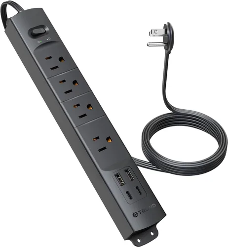 Vista 13 de TROND Regleta de protección contra sobretensiones con USB, enchufe plano ultrafino, cable de extensión de 3 pies de 1625 W, 3 USB A y 1 tipo C, 4
