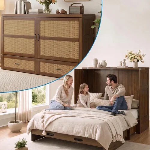 Vista 4 de Mjkone Murphy - Cama de gabinete con colchón plegable de tres pliegues Gris oscuro