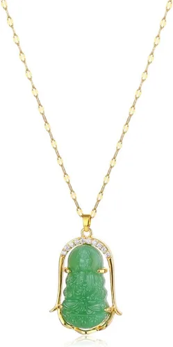 Vista 16 de COLORFUL BLING Lucky Laughing Buddha - Collar con colgante de jade verde con circonita cúbica, amuleto de piedras preciosas para mujeres y hombres