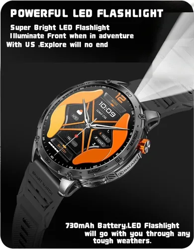 Vista 6 de Reloj inteligente militar, pantalla AMOLED ultra clara de 1.75 pulgadas, monitor de frecuencia cardíaca de oxígeno en sangre Spo2, batería de 730