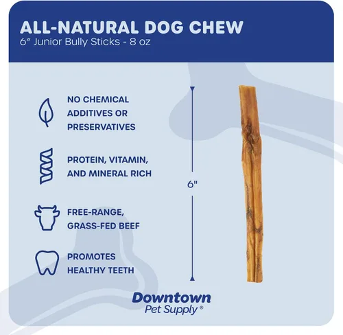 Vista 2 de Downtown Pet Supply Thin Junior Bully Sticks (6 pulgadas – 1/2 libra) – Palitos de matón para perros pequeños y cachorros – Un solo ingrediente