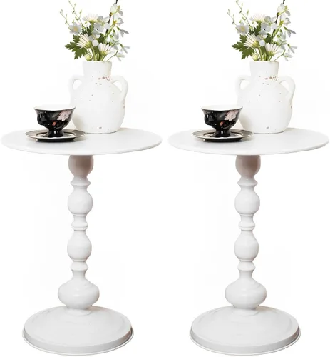 Vista 7 de Mesa Auxiliar – Mesa de Acento Pequeña Redonda de 13.8" con Base de Metal, Mesa de Café Vintage Multifuncional para Sala de Estar, Dormitorio